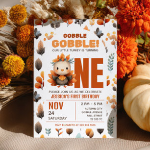 Invitación Pavo Lindo Otoño Día de Acción de Gracias 1er Cump