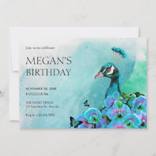 Invitación Pavo real azul estético