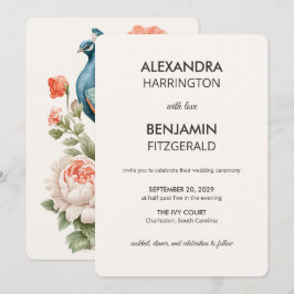 Invitación Pavo Real Botánico de Boda | Arte Floral Vintage