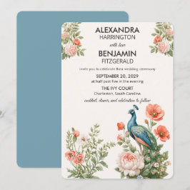 Invitación Pavo Real Botánico de Boda | Arte Floral Vintage
