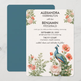 Invitación Pavo Real Botánico de Boda | Arte Floral Vintage