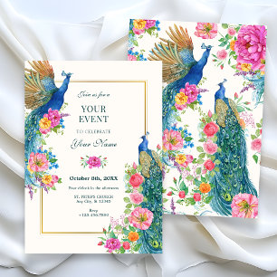 Invitación Pavo real de flores artísticas