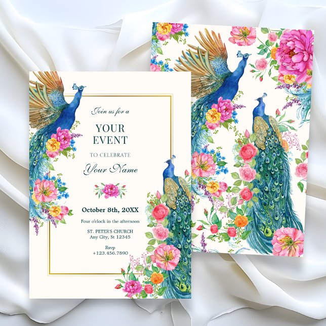 Invitación Pavo real de flores artísticas (Subido por el creador)