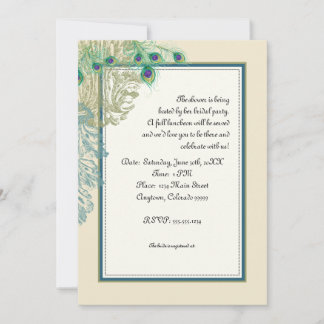Invitación Pavo real del vintage, aguafuertes de las plumas n