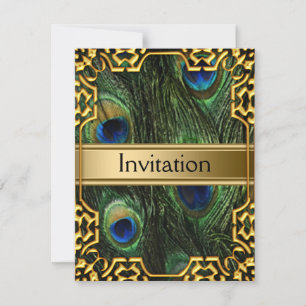 Invitación pavo real dorado para cualquier fiesta