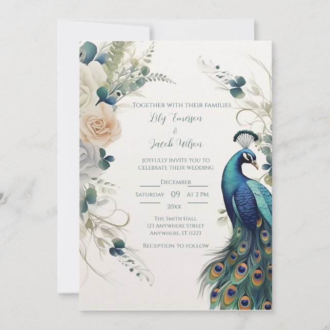 Invitación Pavo Real Elegante (Anverso)