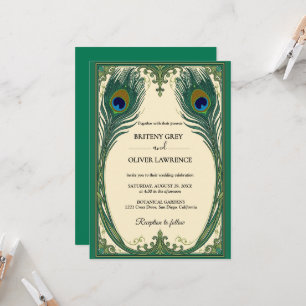 Invitación Pavo Real Elegante Art Nouveau Bodas Florales Vint