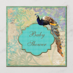 Invitación Pavo real elegante Baby Shower del vintage