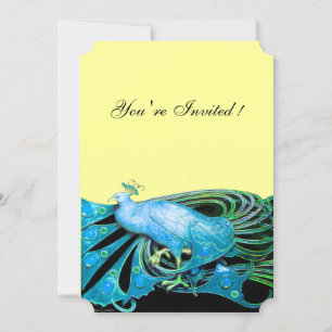INVITACIÓN PAVO REAL ELEGANTE EN AZUL, NEGRO.