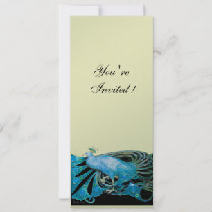 INVITACIÓN PAVO REAL ELEGANTE EN AZUL, NEGRO. METÁLICO PLATA