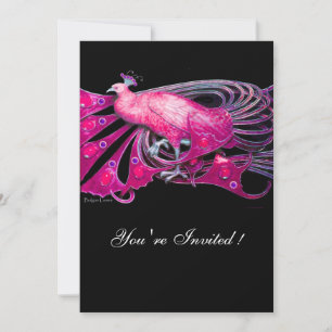 INVITACIÓN PAVO REAL ELEGANTE EN FUCIA, ROSA Y NEGRO