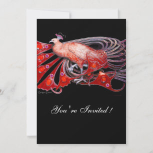INVITACIÓN PAVO REAL ELEGANTE EN ROJO Y NEGRO FIESTA DE BODAS