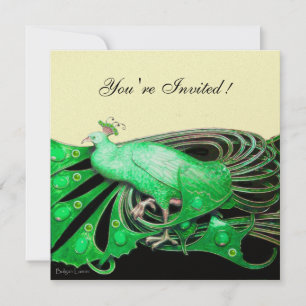 INVITACIÓN PAVO REAL ELEGANTE EN VERDE, NEGRO Y ORO