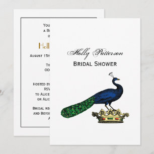 Invitación Pavo real estilizado vintage heráldico en corona C