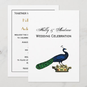 Invitación Pavo real estilizado vintage heráldico en corona C