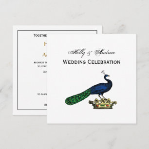 Invitación Pavo real estilizado vintage heráldico en corona C