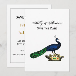 Invitación Pavo real estilizado vintage heráldico en corona C