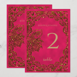 Invitación Pavo Real Indio de Mesa Rosa y Dorado Número