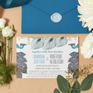 Invitación Pavo Real Medieval Vintage 3 Fethers