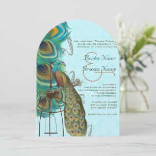 Invitación Pavo Real Musical Jaula de Boda Pluma