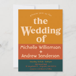 Invitación Pavo Real Naranja Moderno Retro 5x7