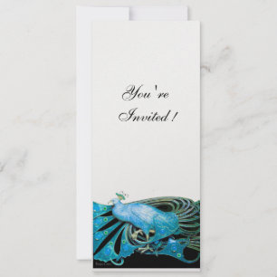 Invitación PAVO REAL negro, azul, blanco, metálico hielo
