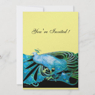 Invitación PAVO REAL negro, azul, papel metálico dorado