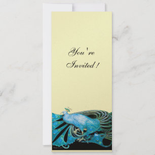 Invitación PAVO REAL negro, azul, papel metálico dorado