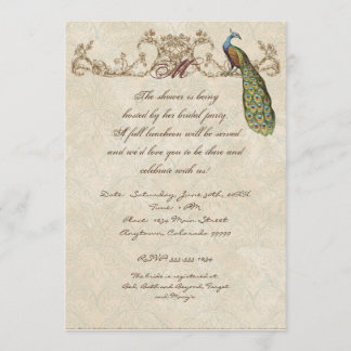 Invitación Pavo real y aguafuertes del vintage que casan la