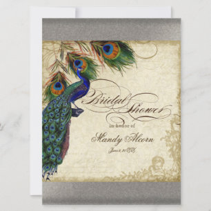 Invitación Pavo real y plata nupcial de la ducha de las