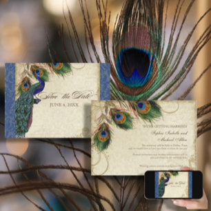 Invitación Pavo y Plumas Formal Salva la Fecha Azul Marino