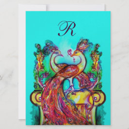 Invitación PAVOS EN AMOR MONOGRAMA rojo azul verde