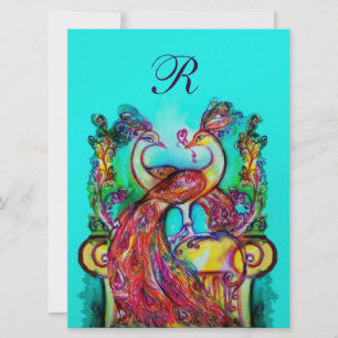 Invitación PAVOS EN AMOR MONOGRAMA rojo azul verde