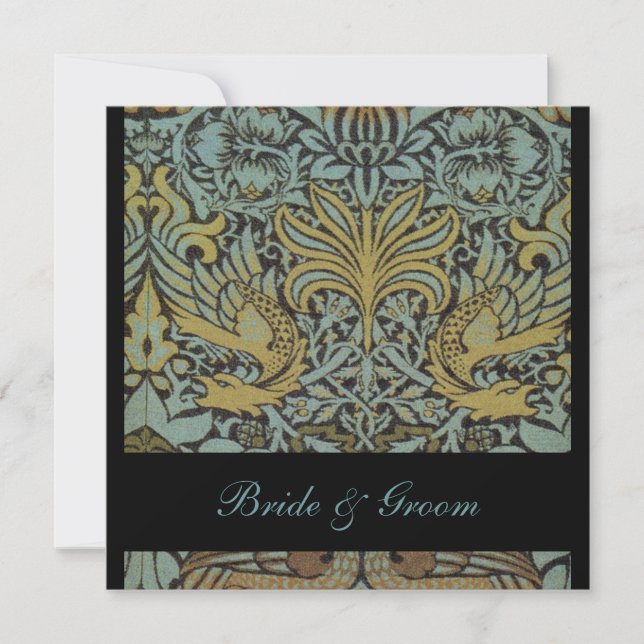 Invitación Pavos reales de William Morris que casan (Anverso)