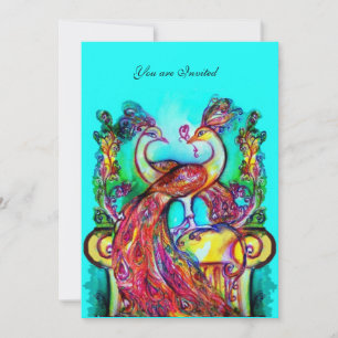 Invitación PAVOS REALES ENAMORADOS Boda Azul Teal Verde Aqua 