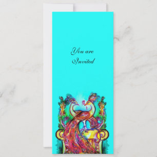 Invitación PAVOS REALES ENAMORADOS, rojo azul turquesa verde