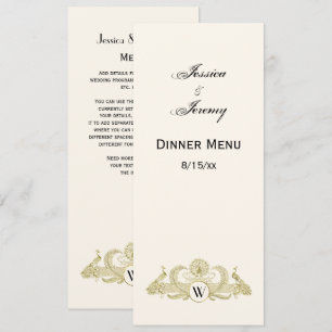 Invitación Pavos Reales Vintage Monograma Marfil Falso Oro BG