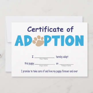 Invitación Pavty, certificado de adopción Mascota