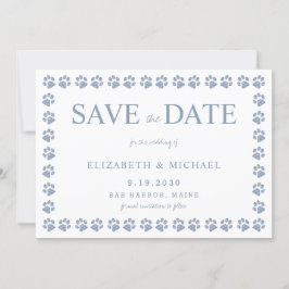 Invitación Paw Imprimir Purpurina Azul Dusty Boda Guardar La