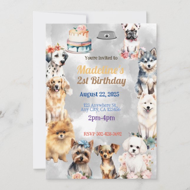 Invitación Paws de celebración: Tema de fiesta de cumpleaños  (Anverso)