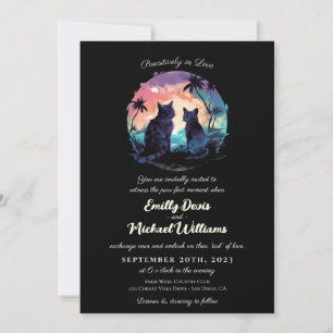 Invitación Pawsitive in Love Sunset Romantic Black Boda