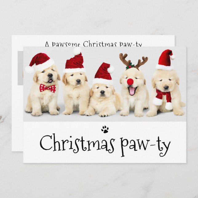 Invitación Pawsome Dog Pawty Navidades 5 Photo Card (Anverso / Reverso)