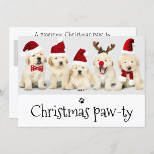 Invitación Pawsome Dog Pawty Navidades 5 Photo Card