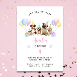 Invitación Pawty Time Puppy Perro Cumpleaños Fiesta Acuarela