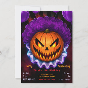 Invitación Payaso Asesino Espantoso de Calabaza Cumpleaños de