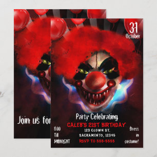 Invitación Payaso Asesino Espeluznante y Aterrador Fiesta de