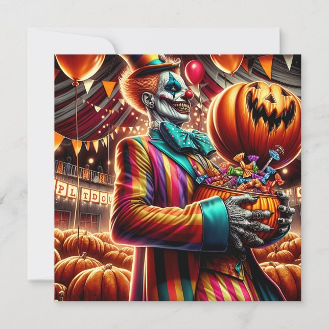 Invitación Payaso aterrador con Halloween de Jack O' Lantern (Anverso)