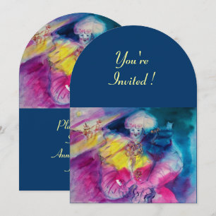 Invitación PAYASO CON BÚHO Y VIOLÍN, amarillo, rosa azul