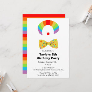 Invitación Payaso con peluca arcoiris Cumpleaños personalizad