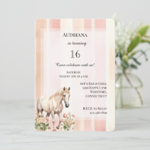 Invitación Payaso Crema Rosa Tiras Caballo Floral Cumpleaños